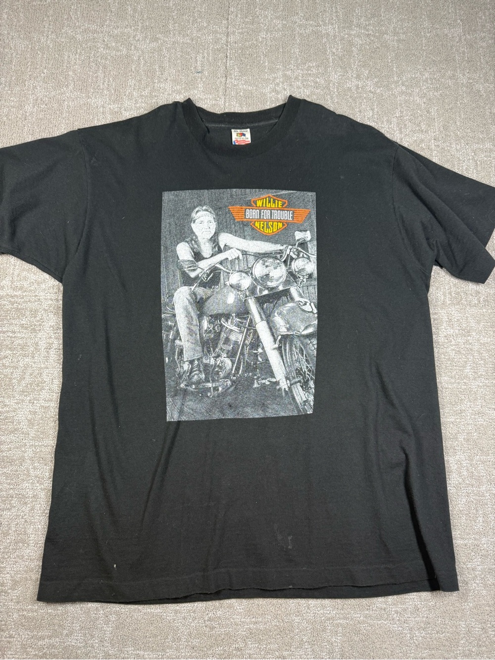 Vintage Willie Nelson Born For Trouble Motorcycles Printed T Shirt Single Stitch